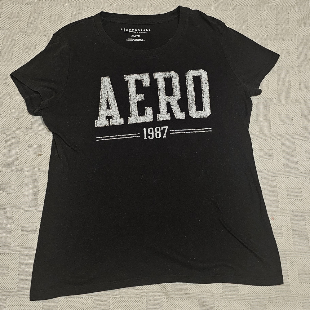 Aeropostale Black Tee with White AERO 1987 Graphic